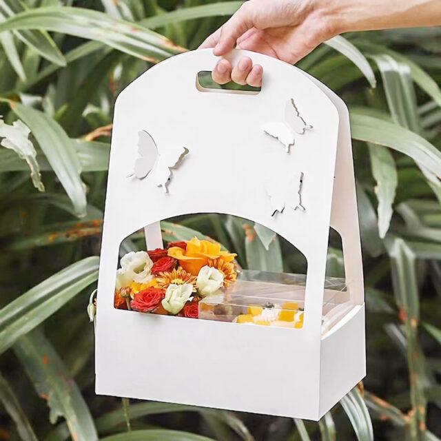 Hộp giấy 2 ngăn cắm hoa và đựng bánh hồ điệp