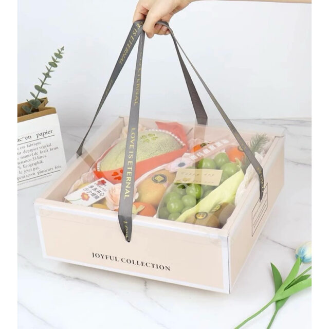 Hộp giấy vuông nắp mica đựng trái cây