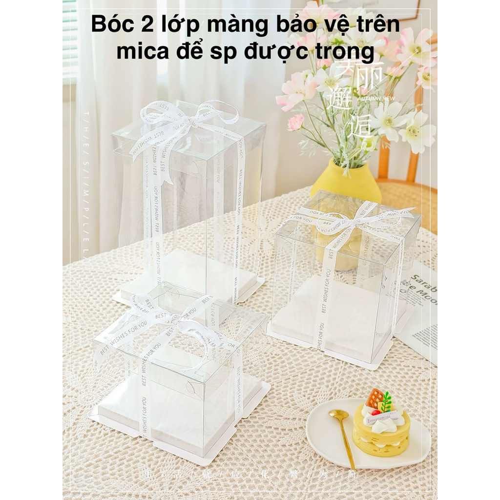 Hộp mica đựng bánh sinh nhật không kèm ruy băng