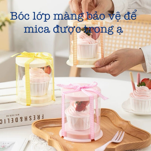 Hộp mica trụ tròn mini đựng bánh cupcake ( bóc màng bảo vệ ) bánh kem mini