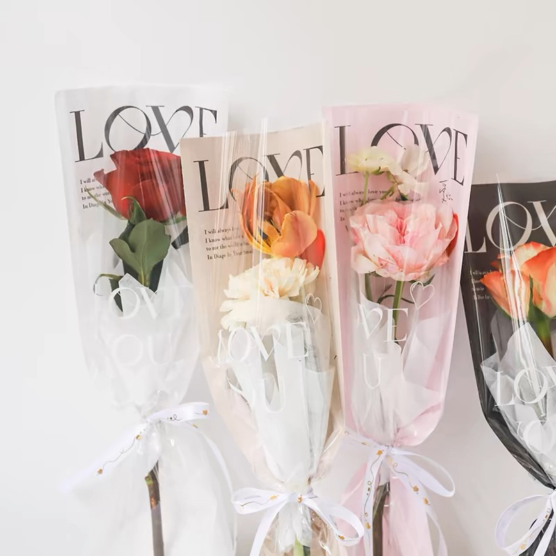 Túi đựng 1 bông hoa bóng kính chữ love